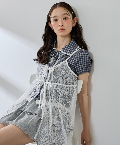 P.V.T(ピーブイティー)の「チェックレースブラウス(シャツ/ブラウス・レディース・ブルー/ホワイト/ネイビー・M)」の17枚目の写真