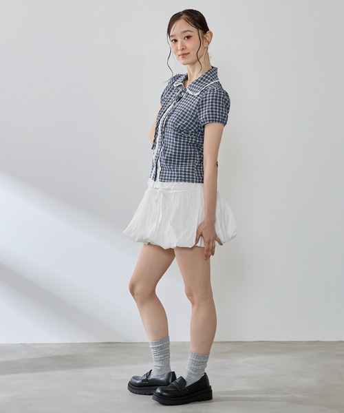 P.V.T(ピーブイティー)の「チェックレースブラウス(シャツ/ブラウス・レディース・ブルー/ホワイト/ネイビー・M)」の18枚目の写真