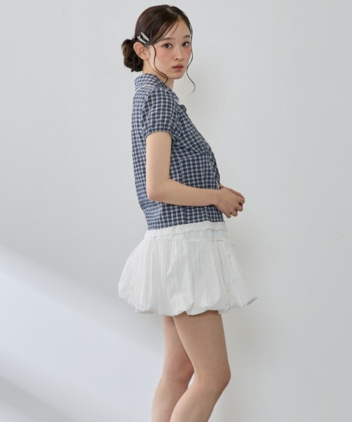 P.V.T(ピーブイティー)の「チェックレースブラウス(シャツ/ブラウス・レディース・ブルー/ホワイト/ネイビー・M)」の19枚目の写真