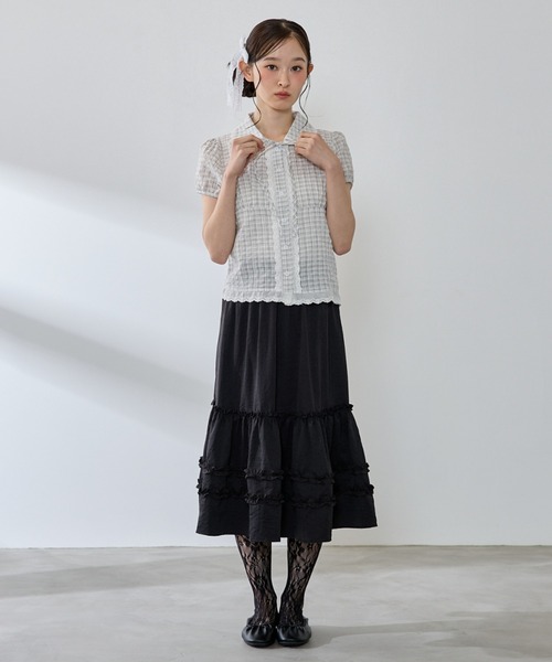 P.V.T(ピーブイティー)の「チェックレースブラウス(シャツ/ブラウス・レディース・ブルー/ホワイト/ネイビー・M)」の11枚目の写真