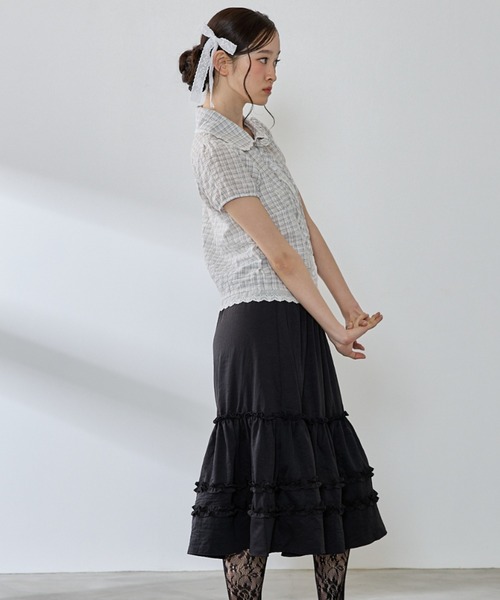 P.V.T(ピーブイティー)の「チェックレースブラウス(シャツ/ブラウス・レディース・ブルー/ホワイト/ネイビー・M)」の9枚目の写真