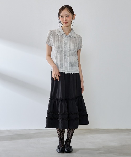 P.V.T(ピーブイティー)の「チェックレースブラウス(シャツ/ブラウス・レディース・ブルー/ホワイト/ネイビー・M)」の10枚目の写真