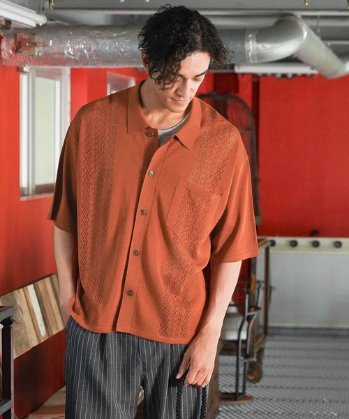 BAYFLOW（ベイフロー）の「ニットキューバシャツ（シャツ/ブラウス・メンズ・ワイン/ブラック/クリアグリーン・LARGE/MEDIUM）」の3枚目の写真