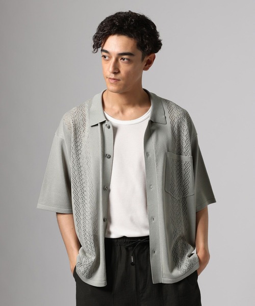 BAYFLOW（ベイフロー）の「ニットキューバシャツ（シャツ/ブラウス・メンズ・ワイン/ブラック/クリアグリーン・LARGE/MEDIUM）」の2枚目の写真