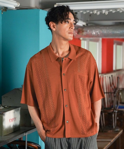BAYFLOW（ベイフロー）の「ニットキューバシャツ（シャツ/ブラウス・メンズ・ワイン/ブラック/クリアグリーン・LARGE/MEDIUM）」の10枚目の写真