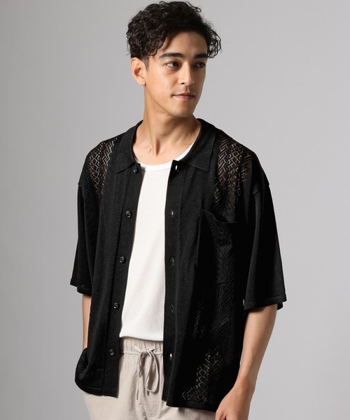 BAYFLOW（ベイフロー）の「ニットキューバシャツ（シャツ/ブラウス・メンズ・ワイン/ブラック/クリアグリーン・LARGE/MEDIUM）」の5枚目の写真