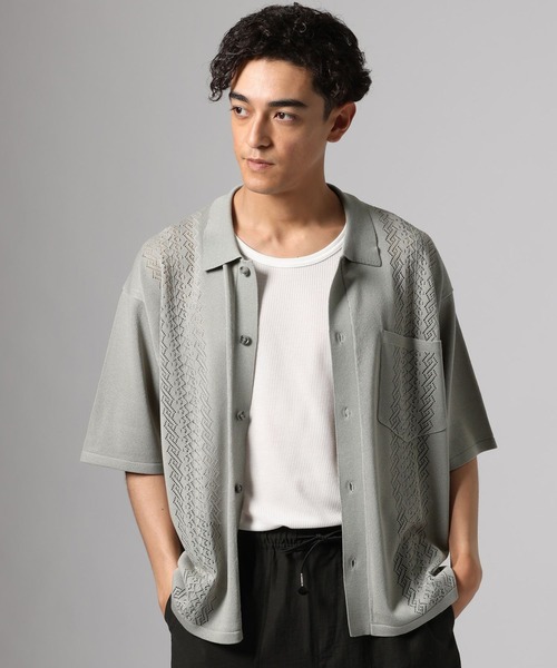 BAYFLOW（ベイフロー）の「ニットキューバシャツ（シャツ/ブラウス・メンズ・ワイン/ブラック/クリアグリーン・LARGE/MEDIUM）」の16枚目の写真