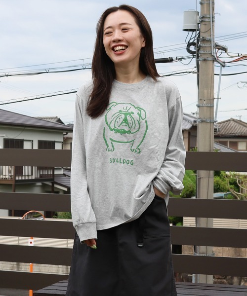 KRIFF MAYER Lady's Collection（クリフメイヤーレディースコレクション）の「SUN&MOONロンT(ブルドッグ)（Tシャツ/カットソー・レディース・グレー/ブラック/カラフル/オフホワイト/オリーブ・LARGE/MEDIUM）」の3枚目の写真