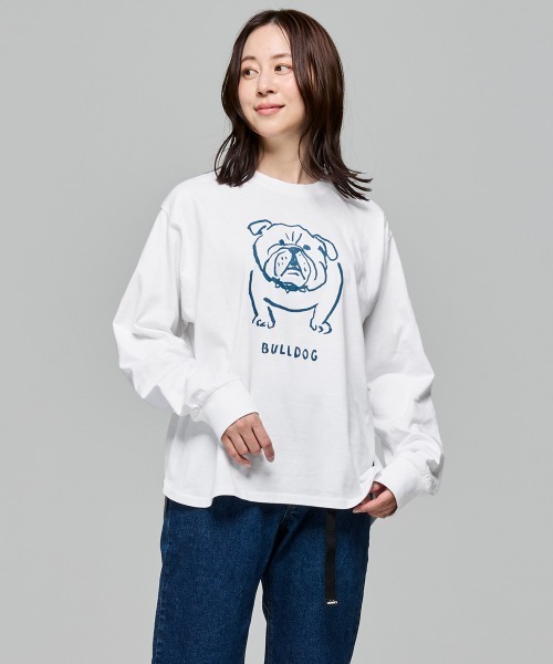 KRIFF MAYER Lady's Collection（クリフメイヤーレディースコレクション）の「SUN&MOONロンT(ブルドッグ)（Tシャツ/カットソー・レディース・グレー/ブラック/カラフル/オフホワイト/オリーブ・LARGE/MEDIUM）」の2枚目の写真