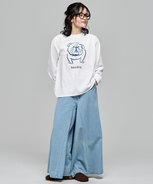 KRIFF MAYER Lady's Collection（クリフメイヤーレディースコレクション）の「SUN&MOONロンT(ブルドッグ)（Tシャツ/カットソー・レディース・グレー/ブラック/カラフル/オフホワイト/オリーブ・LARGE/MEDIUM）」の6枚目の写真