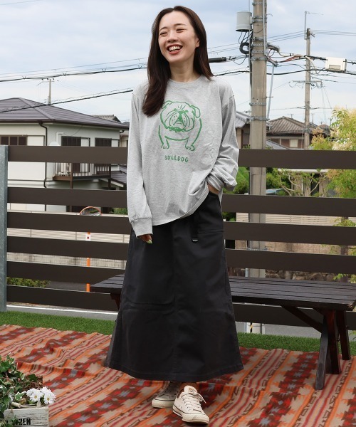 KRIFF MAYER Lady's Collection（クリフメイヤーレディースコレクション）の「SUN&MOONロンT(ブルドッグ)（Tシャツ/カットソー・レディース・グレー/ブラック/カラフル/オフホワイト/オリーブ・LARGE/MEDIUM）」の11枚目の写真