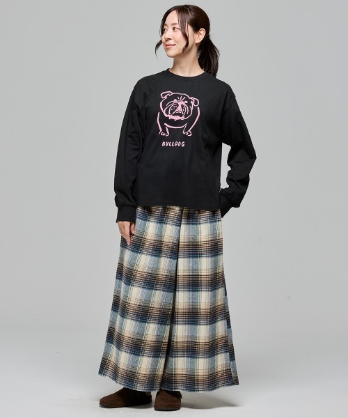 KRIFF MAYER Lady's Collection（クリフメイヤーレディースコレクション）の「SUN&MOONロンT(ブルドッグ)（Tシャツ/カットソー・レディース・グレー/ブラック/カラフル/オフホワイト/オリーブ・LARGE/MEDIUM）」の12枚目の写真