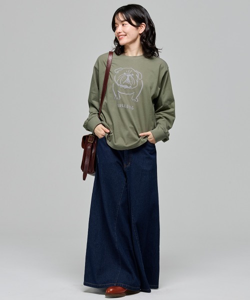 KRIFF MAYER Lady's Collection（クリフメイヤーレディースコレクション）の「SUN&MOONロンT(ブルドッグ)（Tシャツ/カットソー・レディース・グレー/ブラック/カラフル/オフホワイト/オリーブ・LARGE/MEDIUM）」の15枚目の写真