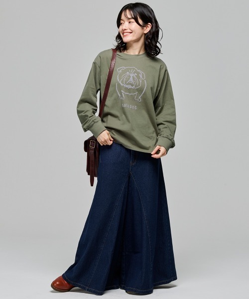 KRIFF MAYER Lady's Collection（クリフメイヤーレディースコレクション）の「SUN&MOONロンT(ブルドッグ)（Tシャツ/カットソー・レディース・グレー/ブラック/カラフル/オフホワイト/オリーブ・LARGE/MEDIUM）」の16枚目の写真