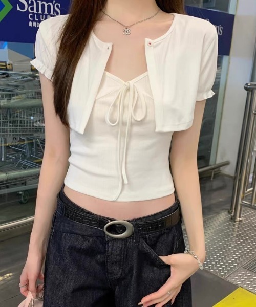 ViViDAY（ビビデー）の「【2点セット】フロントリボンキャミソール＋ボリューム半袖カーディガン（Tシャツ/カットソー・レディース・ホワイト・M）」の18枚目の写真