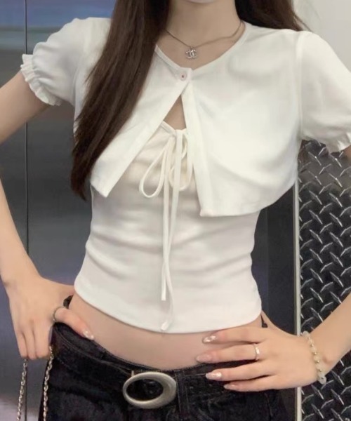 ViViDAY（ビビデー）の「【2点セット】フロントリボンキャミソール＋ボリューム半袖カーディガン（Tシャツ/カットソー・レディース・ホワイト・M）」の20枚目の写真