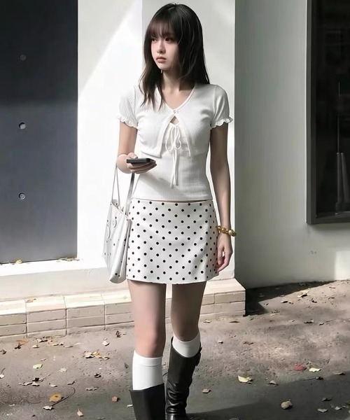 ViViDAY（ビビデー）の「【2点セット】フロントリボンキャミソール＋ボリューム半袖カーディガン（Tシャツ/カットソー・レディース・ホワイト・M）」の8枚目の写真