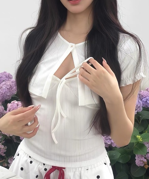 ViViDAY（ビビデー）の「【2点セット】フロントリボンキャミソール＋ボリューム半袖カーディガン（Tシャツ/カットソー・レディース・ホワイト・M）」の22枚目の写真