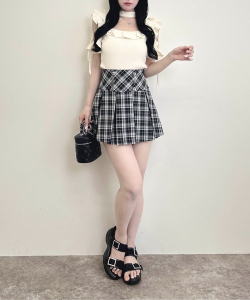 INGNI(イング)の「フロントボタンチェック柄プリーツスカパン(スカート・レディース・ブラウン系その他2/ブラック系・FREE)」の6枚目の写真