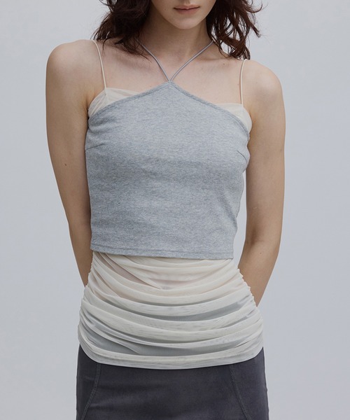 Ameri(アメリ)の「HALTER CAMISOLE LAYERED TOPS(キャミソール・レディース・ライトブルー/ブラック/グレー・SMALL/MEDIUM)」の1枚目の写真