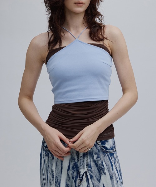 Ameri(アメリ)の「HALTER CAMISOLE LAYERED TOPS(キャミソール・レディース・ライトブルー/ブラック/グレー・SMALL/MEDIUM)」の3枚目の写真