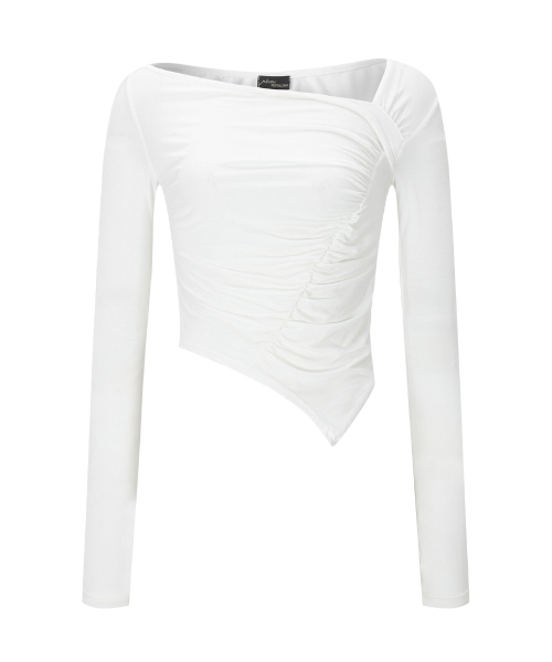 PLEASENOFOLLOW(プリーズノーフォロー)の「Sadie Unbal Shirring Long Sleeve Top (White)(Tシャツ/カットソー・レディース・その他・FREE)」の2枚目の写真