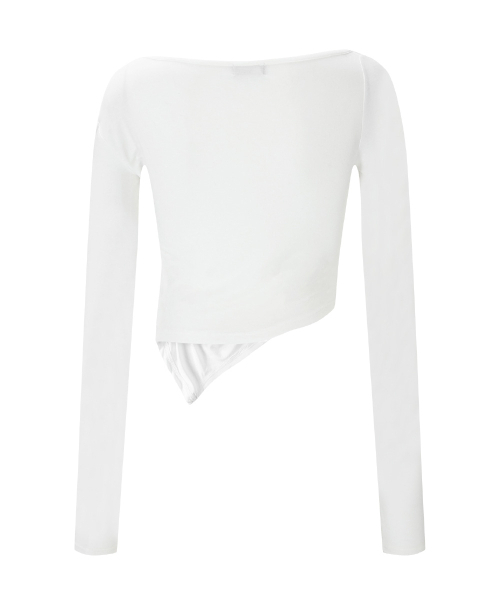 PLEASENOFOLLOW(プリーズノーフォロー)の「Sadie Unbal Shirring Long Sleeve Top (White)(Tシャツ/カットソー・レディース・その他・FREE)」の3枚目の写真