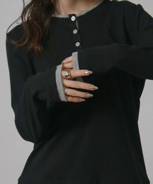 【SG】バイカラー ヘンリーネック ロンT 長袖 Tシャツ レイヤード風