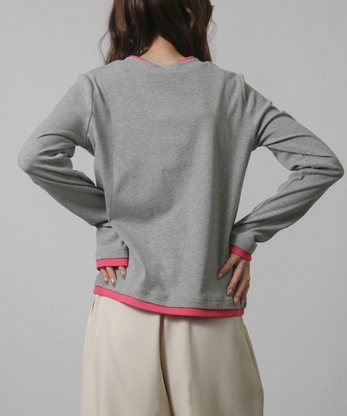 NYLAUS(ナイラス)の「【SG】バイカラー ヘンリーネック ロンT 長袖 Tシャツ レイヤード風(Tシャツ/カットソー・レディース・ブラック/グレイッシュベージュ・M)」の13枚目の写真