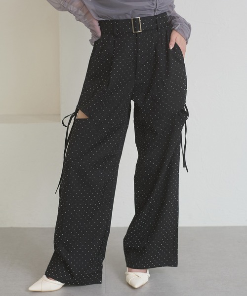 Ambre Neige（アンブルネージュ）の「hot fit side ribbon pants / ホットフィットサイドリボンパンツ（スラックス・レディース・ブラック/チャコールグレー・FREE）」の2枚目の写真
