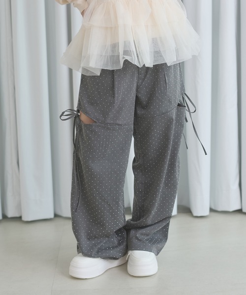 Ambre Neige（アンブルネージュ）の「hot fit side ribbon pants / ホットフィットサイドリボンパンツ（スラックス・レディース・ブラック/チャコールグレー・FREE）」の3枚目の写真