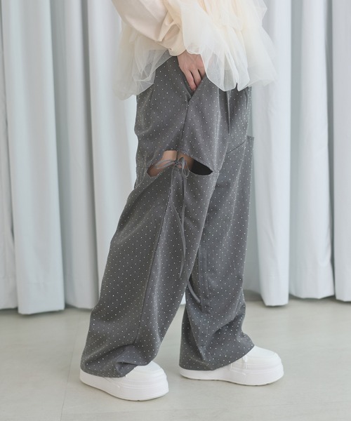 Ambre Neige（アンブルネージュ）の「hot fit side ribbon pants / ホットフィットサイドリボンパンツ（スラックス・レディース・ブラック/チャコールグレー・FREE）」の4枚目の写真