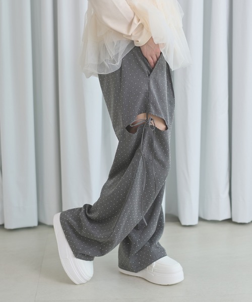 Ambre Neige（アンブルネージュ）の「hot fit side ribbon pants / ホットフィットサイドリボンパンツ（スラックス・レディース・ブラック/チャコールグレー・FREE）」の6枚目の写真