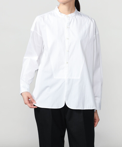TICCA(ティッカ)の「TICCA | コットンポプリン ノーカラービブヨークシャツ WOMEN(シャツ/ブラウス・レディース・ブルー/ホワイト・F)」の2枚目の写真