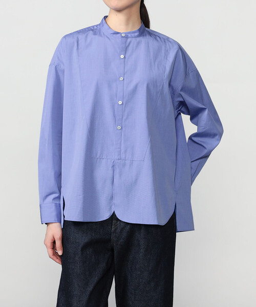 TICCA(ティッカ)の「TICCA | コットンポプリン ノーカラービブヨークシャツ WOMEN(シャツ/ブラウス・レディース・ブルー/ホワイト・F)」の1枚目の写真