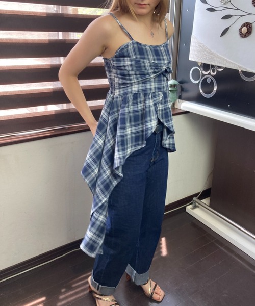 tolene(トレネ)の「タータンチェック柄 アシンメトリーペプラムフレア ビスチェ キャミソール(キャミソール・レディース・イエロー/ネイビー・FREE)」の22枚目の写真