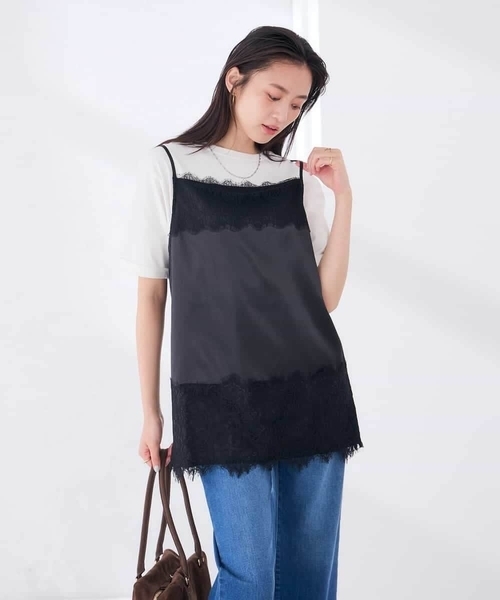 a.v.v(アーヴェヴェ)の「サテン レースキャミ(Tシャツ/カットソー・レディース・ブラウン/ブラック・39)」の20枚目の写真