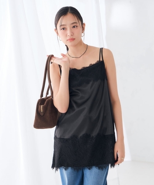 a.v.v(アーヴェヴェ)の「サテン レースキャミ(Tシャツ/カットソー・レディース・ブラウン/ブラック・39)」の10枚目の写真
