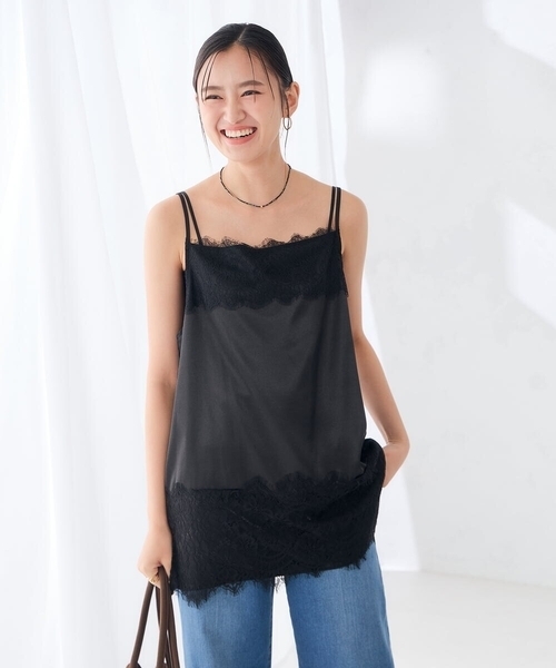 a.v.v(アーヴェヴェ)の「サテン レースキャミ(Tシャツ/カットソー・レディース・ブラウン/ブラック・39)」の9枚目の写真