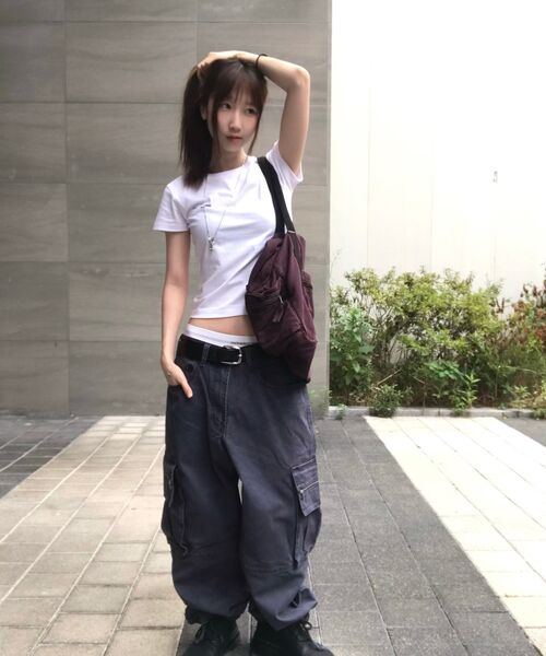 XTONZ(エクストーンズ)の「XP344 スタックルーズフィットウォッシングコットンカーゴパンツ (ネイビー)(その他パンツ・レディース・その他・LARGE/SMALL/MEDIUM)」の15枚目の写真