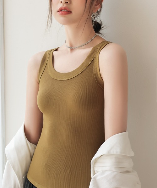 JOCOSA(ジョコサ)の「シンプル リブニット タンクトップ(タンクトップ・レディース・キャメル/カーキ/ホワイト/ブラック/ダークグレー/グレー・M/L/XL)」の13枚目の写真