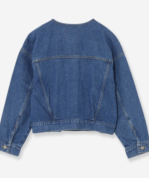 R-ISM(リズム)の「【JAPAN DENIM】ノーカラーデニムブルゾン(デニムジャケット・レディース・ブラック/ブルー・4)」の6枚目の写真