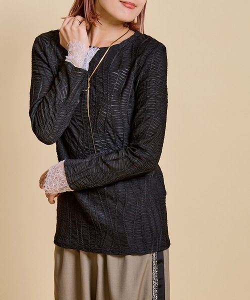 LHELBIE(レルビエ)の「ウェーブシアートップス(Tシャツ/カットソー・レディース・ブルー/アイボリー/ブラック・M)」の12枚目の写真