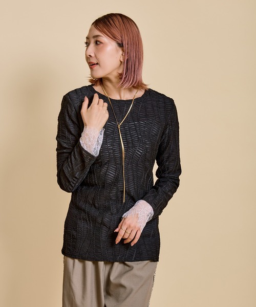 LHELBIE(レルビエ)の「ウェーブシアートップス(Tシャツ/カットソー・レディース・ブルー/アイボリー/ブラック・M)」の21枚目の写真