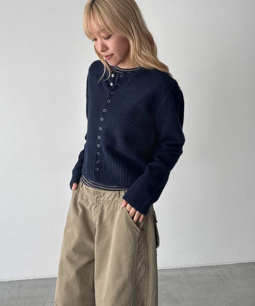 CANAL JEAN(キャナルジーン)の「El mar ウール混スナップボタンニットカーディガン(カーディガン/ボレロ・レディース・ネイビー/ブラウン/オフホワイト/チャコールグレー・ONE SIZE)」の18枚目の写真