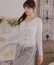 フェイクレイヤード 襟付き ボタン フィット トップス