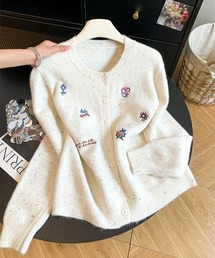 刺繍 ニットカーディガン