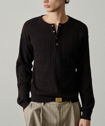 Snap Button Rib Henry Neck Knit / スナップボタンリブヘンリーネックニット