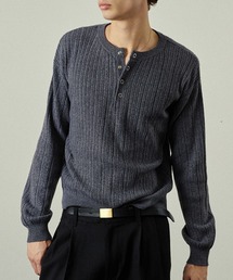 Snap Button Rib Henry Neck Knit / スナップボタンリブヘンリーネックニット