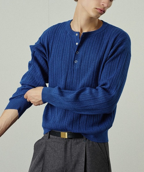 Adoon plain（アドーンプレーン）の「Snap Button Rib Henry Neck Knit / スナップボタンリブヘンリーネックニット（ニット/セーター・メンズ・アイボリー/チャコールグレー/ブラウン/ライトグレー/ブラック/ボルドー/ブルー/オリーブ・LARGE/SMALL/MEDIUM）」の7枚目の写真